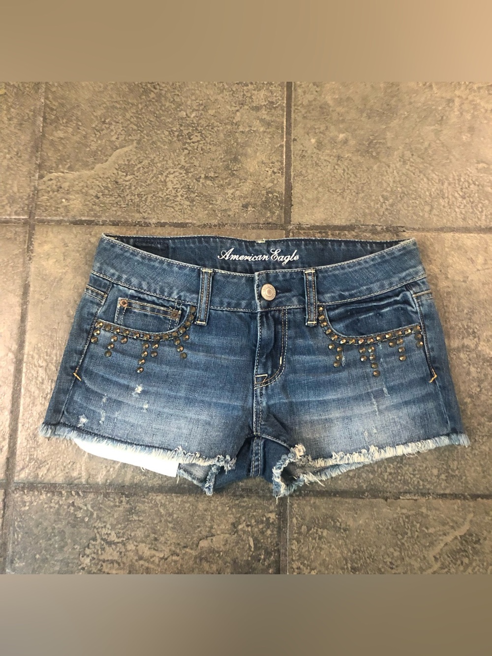 Vintage Y2K American Eagle Women’s Denim Shorts Jorts Size 0 Embellished